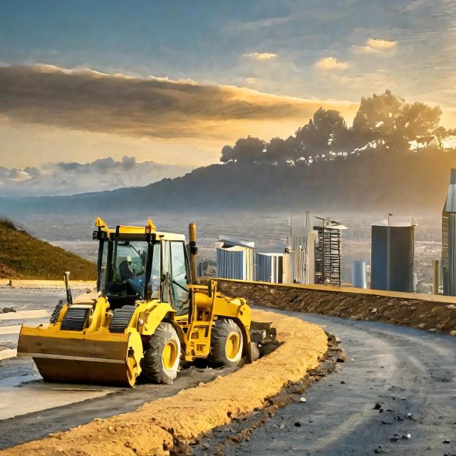 Firefly generate a photo of a car park being graded by a grader in the city 68818